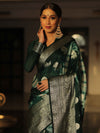 Banarasee Handwoven Soft Semi Silk Saree With Shibori Design-Green & White