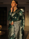Banarasee Handwoven Soft Semi Silk Saree With Shibori Design-Green & White