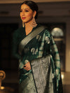 Banarasee Handwoven Soft Semi Silk Saree With Shibori Design-Green & White