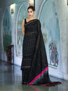 Banarasee Handloom Cotton Silk Saree With Checks Pattern & Contrast Border-Black