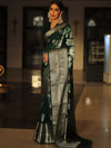 Banarasee Handwoven Soft Semi Silk Saree With Shibori Design-Green & White