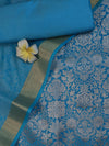 Banarasee Art Silk Salwar Kameez Fabric With Cotton Silk Dupatta Set-Sky Blue