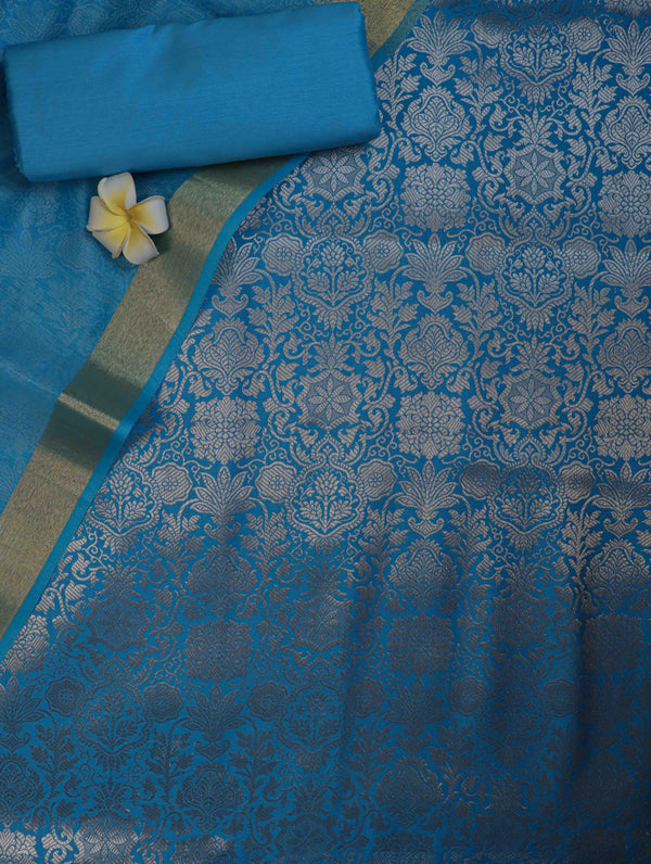 Banarasee Art Silk Salwar Kameez Fabric With Cotton Silk Dupatta Set-Sky Blue