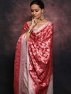 Banarasee Salwar Kameez Semi Katan Silk Fabric With Zari Work-Mauve & Red