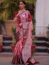 Banarasee Handwoven Soft Semi Silk Saree With Shibori Design-Maroon & White