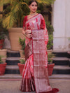 Banarasee Handwoven Soft Semi Silk Saree With Shibori Design-Maroon & White