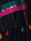 Banarasee Handloom Cotton Silk Saree With Checks Pattern & Contrast Border-Black