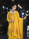 Banarasee Semi Katan Jamewar Weaving Salwar Kameez Fabric With Dupatta Set-Yellow