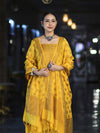 Banarasee Semi Katan Jamewar Weaving Salwar Kameez Fabric With Dupatta Set-Yellow