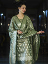 Banarasee Tissue Zari Work Salwar Kameez Fabric With Dupatta Set-Green