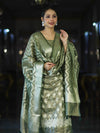 Banarasee Tissue Zari Work Salwar Kameez Fabric With Dupatta Set-Green