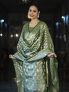 Banarasee Tissue Zari Work Salwar Kameez Fabric With Dupatta Set-Green