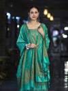 Banarasee Semi Katan Jamewar Weaving Salwar Kameez Fabric With Dupatta Set-Emerald Green