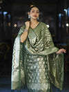 Banarasee Tissue Zari Work Salwar Kameez Fabric With Dupatta Set-Green