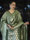 Banarasee Tissue Zari Work Salwar Kameez Fabric With Dupatta Set-Green