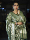 Banarasee Tissue Zari Work Salwar Kameez Fabric With Dupatta Set-Green