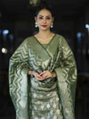 Banarasee Tissue Zari Work Salwar Kameez Fabric With Dupatta Set-Green