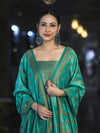 Banarasee Semi Katan Jamewar Weaving Salwar Kameez Fabric With Dupatta Set-Emerald Green