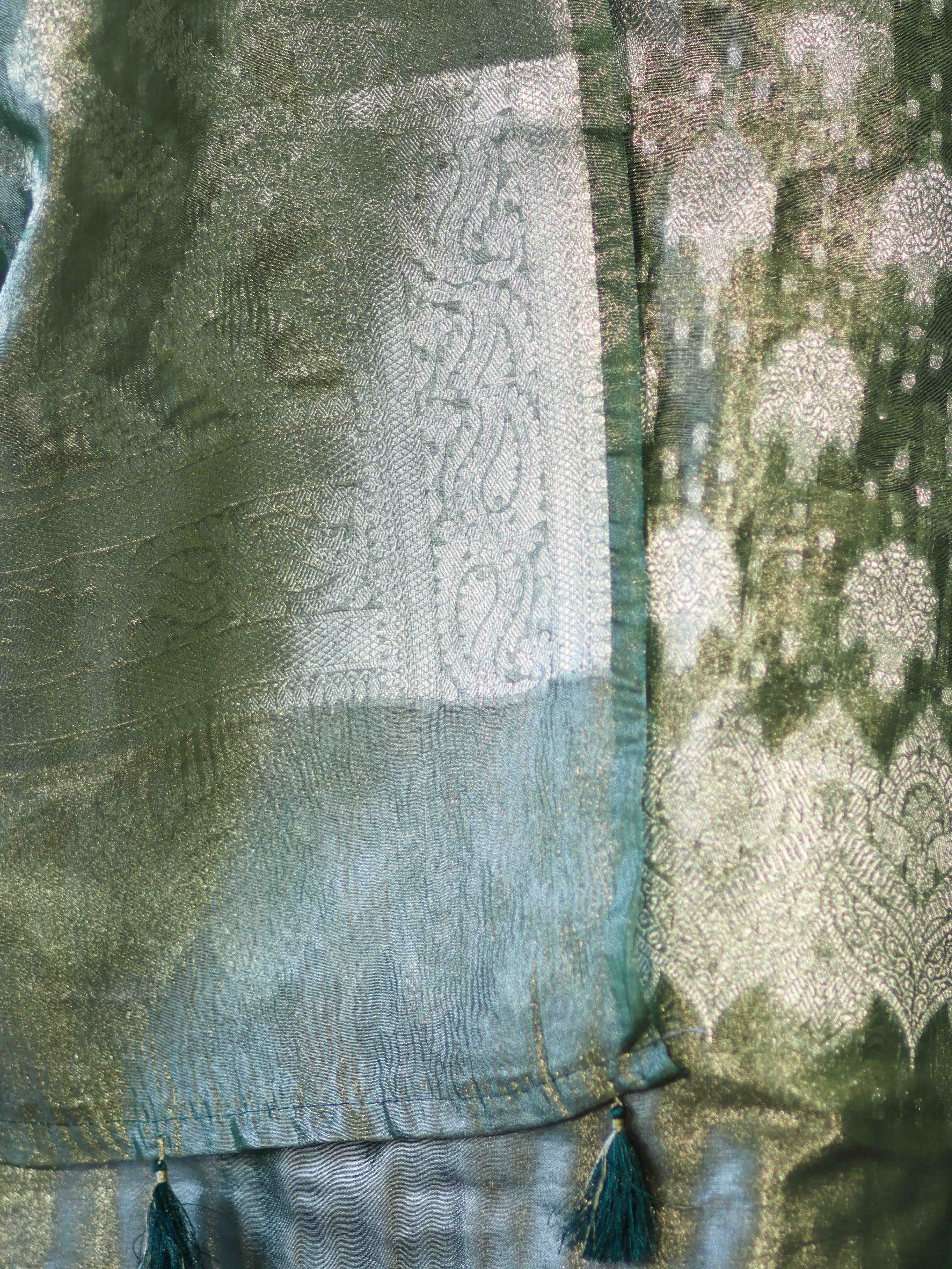 Banarasee Tissue Zari Work Salwar Kameez Fabric With Dupatta Set-Green