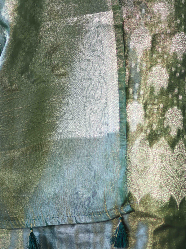 Banarasee Tissue Zari Work Salwar Kameez Fabric With Dupatta Set-Green