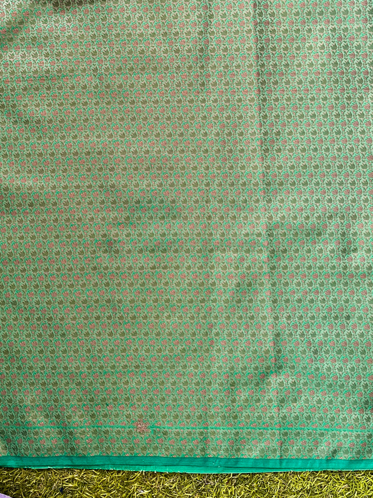 Banarasee Semi Katan Jamewar Weaving Salwar Kameez Fabric With Dupatta Set-Emerald Green