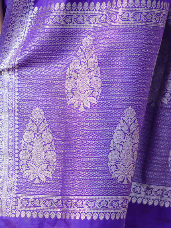 Banarasee Handloom Semi Silk Saree With Buta Design & Zari Border-Violet