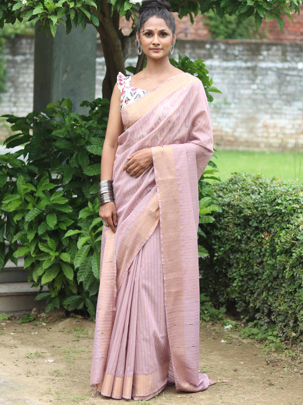 Bhagalpur Cotton Silk Ghichha Work Saree-Mauve