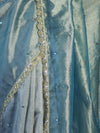 Banarasee Handwoven Tissue Saree With Handwoven Pearl Motifs & Lace-Light Blue