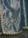 Banarasee Handwoven Tissue Saree With Handwoven Pearl Motifs & Lace-Light Blue