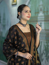 Banarasee Semi Katan Jamewar Weaving Salwar Kameez Fabric With Dupatta Set-Black