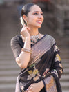 Banarasee Semi Chiffon Saree With Floral Zari Work & Border-Black