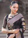 Banarasee Semi Chiffon Saree With Floral Zari Work & Border-Black