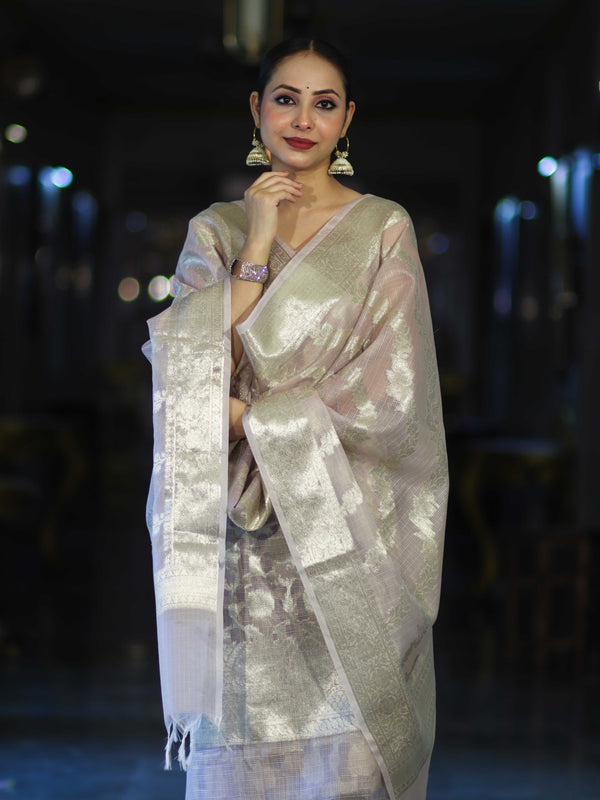 Banarasee Cotton Silk Kota Check Zari Work Salwar Kameez Fabric With Dupatta Set-Dusty Pink