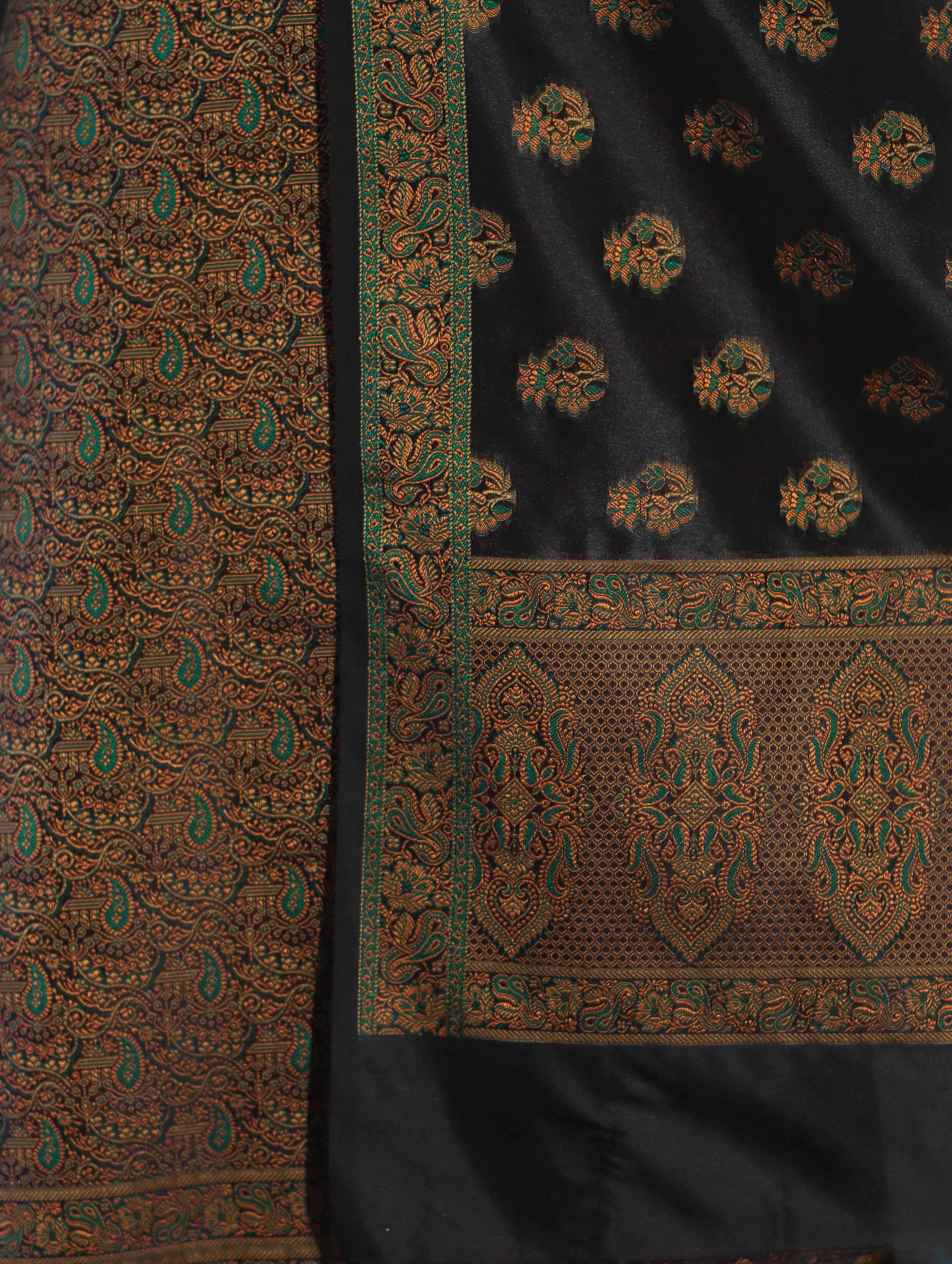 Banarasee Semi Katan Jamewar Weaving Salwar Kameez Fabric With Dupatta Set-Black