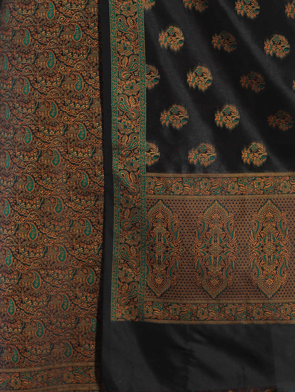 Banarasee Semi Katan Jamewar Weaving Salwar Kameez Fabric With Dupatta Set-Black