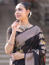 Banarasee Semi Chiffon Saree With Floral Zari Work & Border-Black