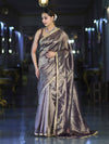 Banarasee Handwoven Tissue Saree With Handwoven Pearl Motifs & Lace-Mauve