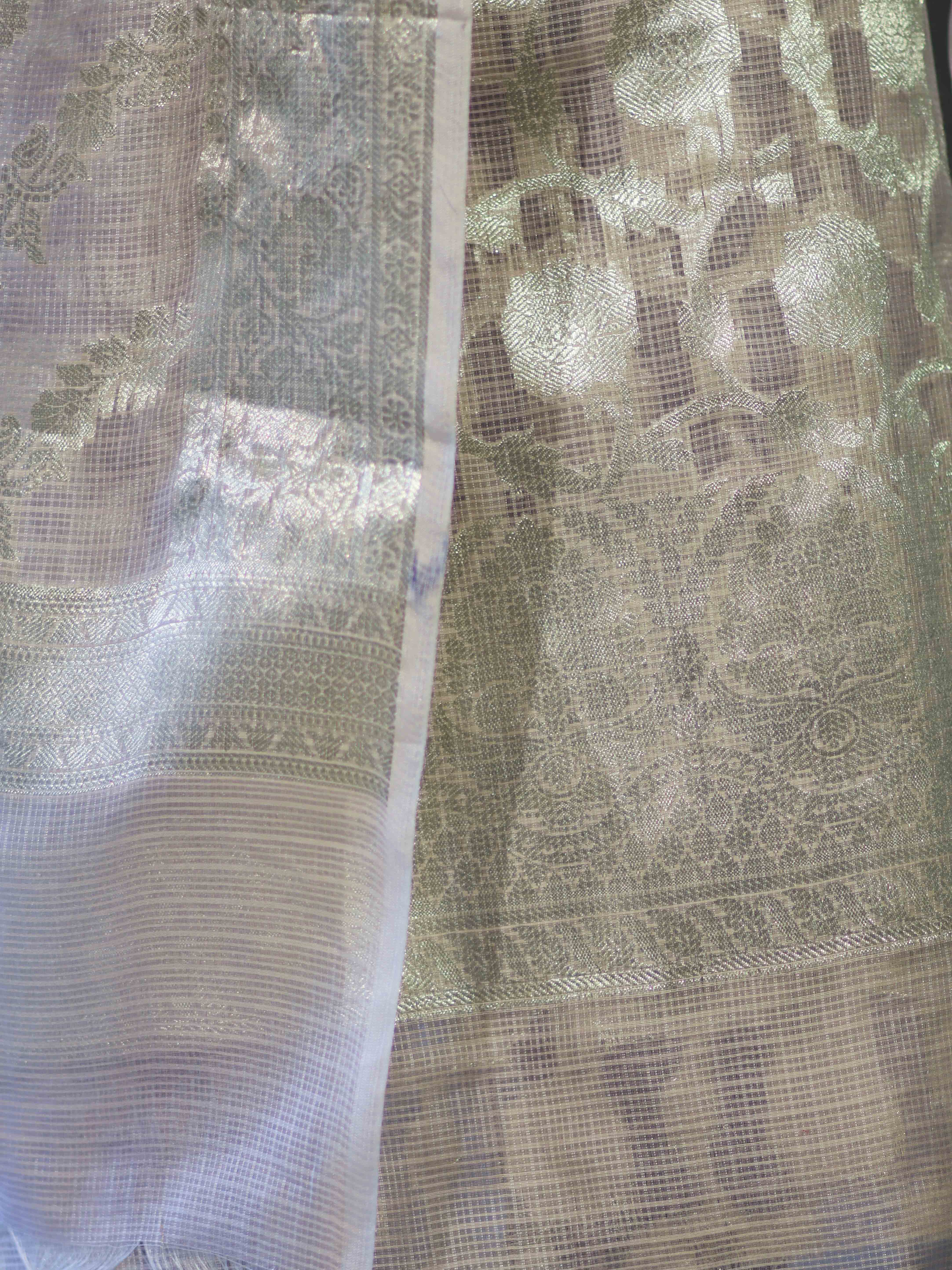 Banarasee Cotton Silk Kota Check Zari Work Salwar Kameez Fabric With Dupatta Set-Dusty Pink
