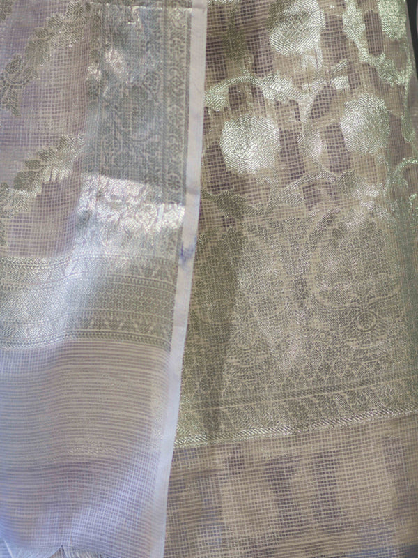Banarasee Cotton Silk Kota Check Zari Work Salwar Kameez Fabric With Dupatta Set-Dusty Pink