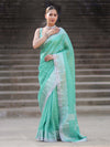 Banarasee Handloom Tissue Saree With Zari Buti Design Border & Lace-Pastel Green