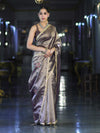 Banarasee Handwoven Tissue Saree With Handwoven Pearl Motifs & Lace-Mauve