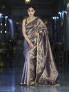 Banarasee Handwoven Tissue Saree With Handwoven Pearl Motifs & Lace-Mauve
