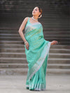 Banarasee Handloom Tissue Saree With Zari Buti Design Border & Lace-Pastel Green