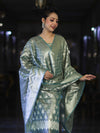 Banarasee Tissue Zari Work Salwar Kameez Fabric With Dupatta Set-Aqua Blue