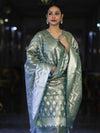 Banarasee Tissue Zari Work Salwar Kameez Fabric With Dupatta Set-Aqua Blue