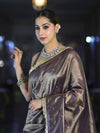 Banarasee Handwoven Tissue Saree With Handwoven Pearl Motifs & Lace-Mauve