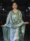 Banarasee Tissue Zari Work Salwar Kameez Fabric With Dupatta Set-Aqua Blue