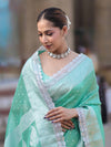 Banarasee Handloom Tissue Saree With Zari Buti Design Border & Lace-Pastel Green