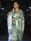 Banarasee Tissue Zari Work Salwar Kameez Fabric With Dupatta Set-Aqua Blue