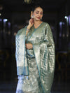 Banarasee Tissue Zari Work Salwar Kameez Fabric With Dupatta Set-Aqua Blue